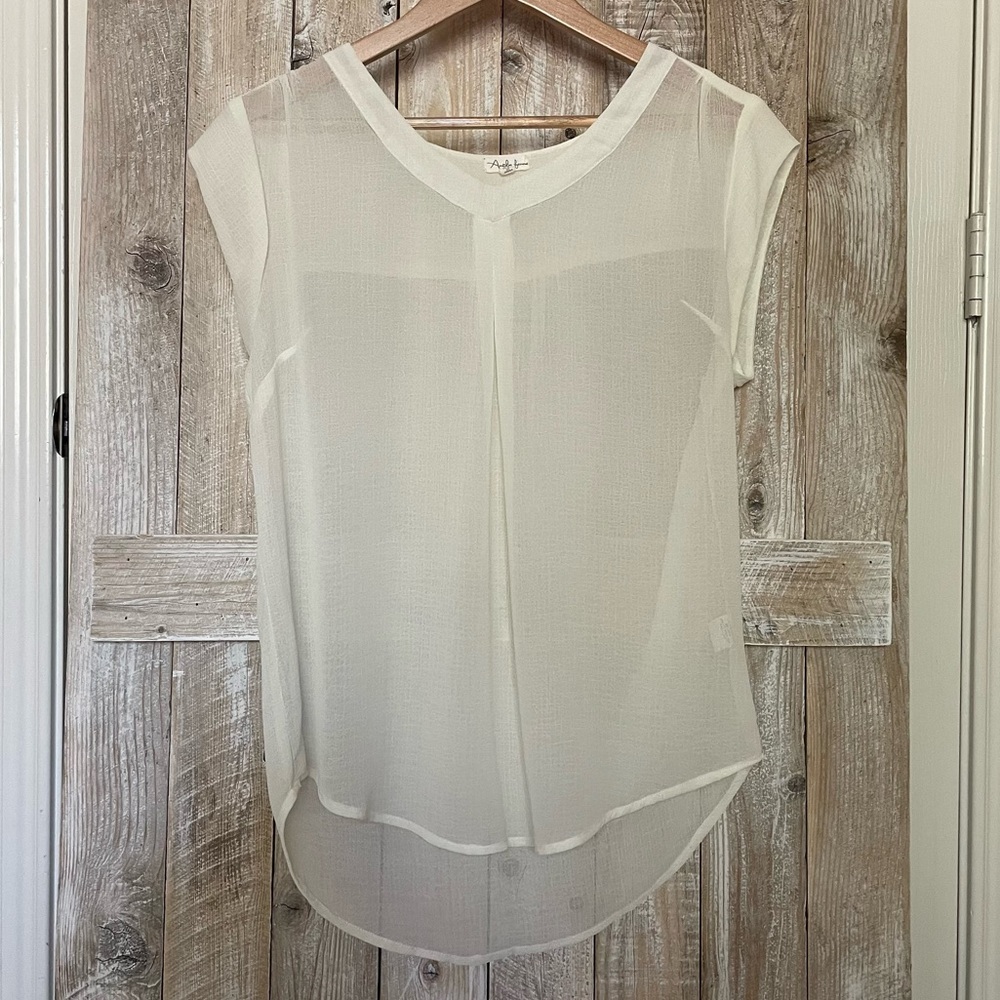 FREE W/ ITEM EQUAL/MORE VALUE Sheer White V-neck Blouse - Picture 2 of 7
